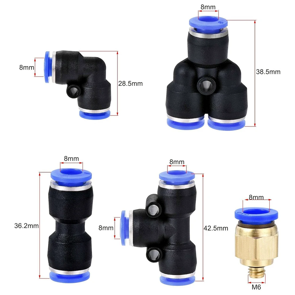 8mm Pneumatic Push-Fit Fitting Set (10-Piece)